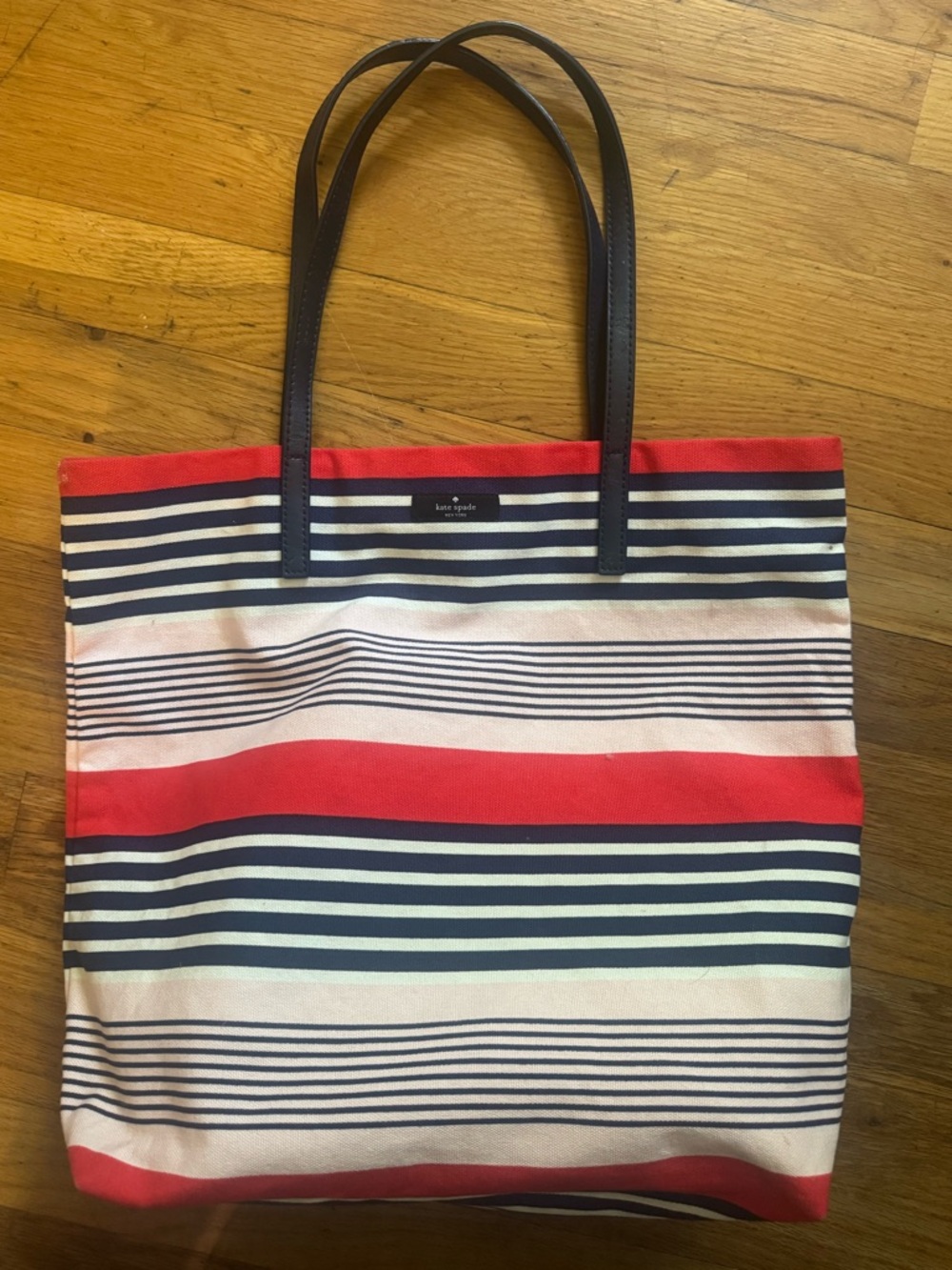 Kate Spade,  Striped Bon Shopper Canvas Tote. Small imperfection as shown